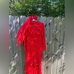 Elegant Red Lace Dress with Bride Style Lace Headband